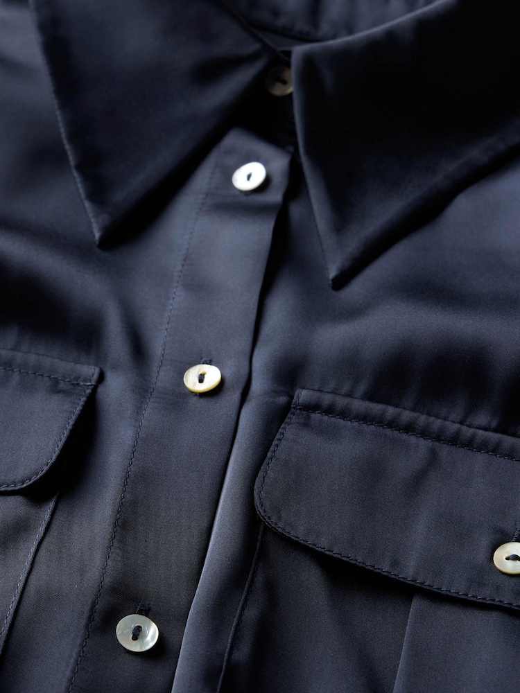 Mint Velvet Blue Satin Utility Shirt - Image 8 of 8