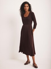 Mint Velvet Red Burgundy Scallop Trim Midi Dress - Image 1 of 8