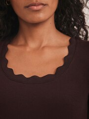Mint Velvet Red Burgundy Scallop Trim Midi Dress - Image 4 of 8