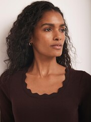 Mint Velvet Red Burgundy Scallop Trim Midi Dress - Image 6 of 8