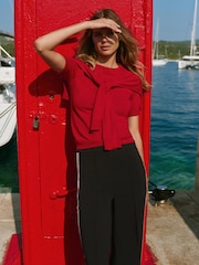 Mint Velvet Red Scarf Detail Cotton Blend Knit Top - Image 3 of 8