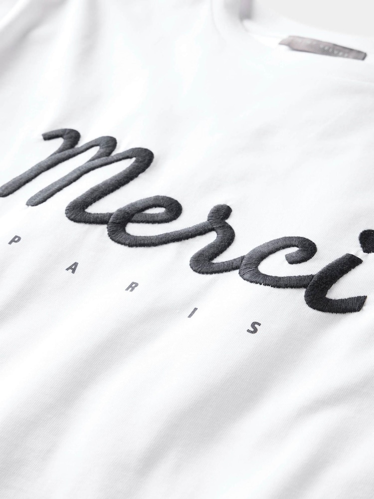 Mint Velvet White Merci Graphic Print T-Shirt - Image 9 of 9 Mint Velvet White Merci Graphic Print T-Shirt - Image 9 of 9