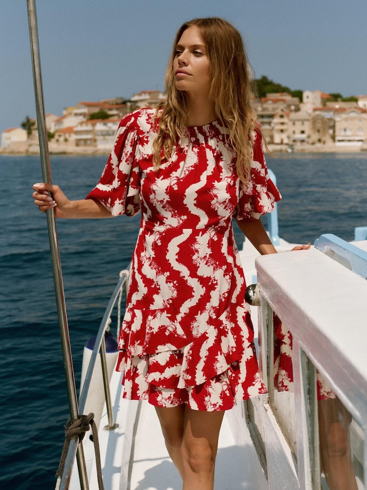 Mint Velvet Red Wavy Print Mini Dress - Image 2 of 8