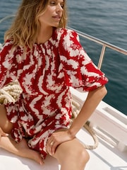 Mint Velvet Red Wavy Print Mini Dress - Image 6 of 8