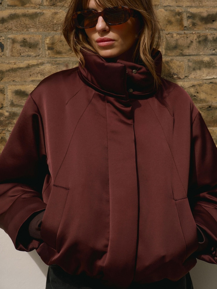 Mint Velvet Red Burgundy Satin Jacket - Image 1 of 8 Mint Velvet Red Burgundy Satin Jacket - Image 1 of 8