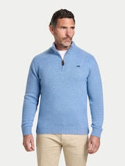 Raging Bull Blue Chunky Fleck Quarter Zip Knit Jumper - Image 1 of 6
