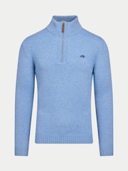 Raging Bull Blue Chunky Fleck Quarter Zip Knit Jumper - Image 6 of 6