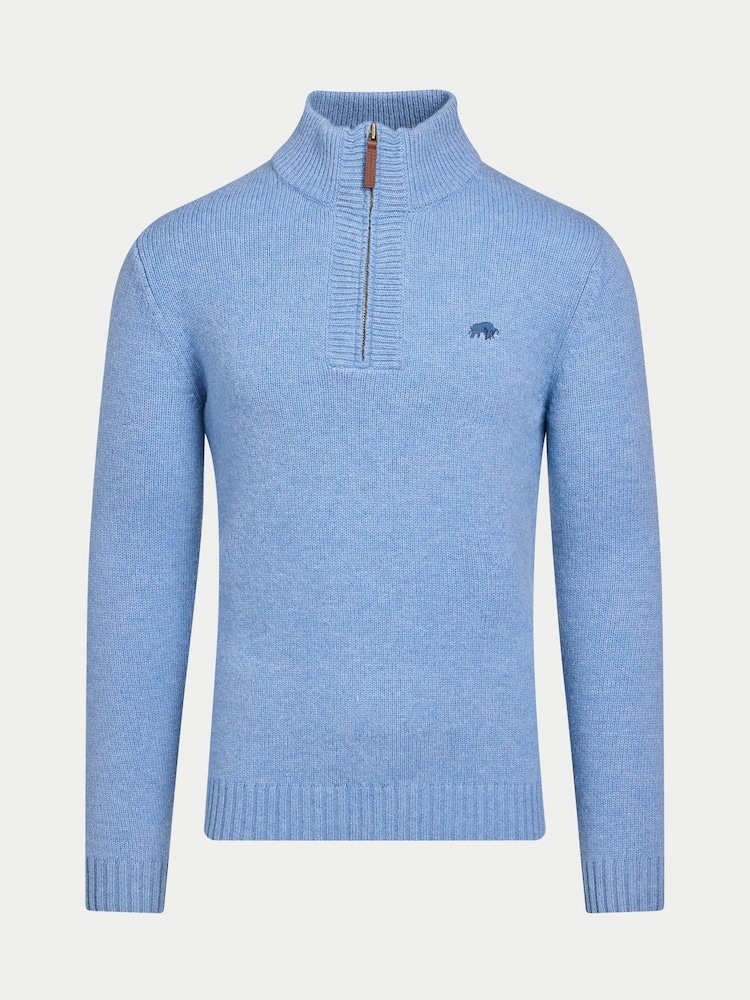 Raging Bull Blue Chunky Fleck Quarter Zip Knit Jumper - Image 6 of 6 Raging Bull Blue Chunky Fleck Quarter Zip Knit Jumper - Image 6 of 6