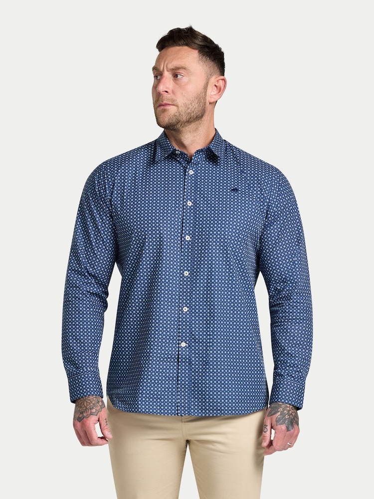 Raging Bull Blue Long Sleeve Dotty Print Cotton Shirt - صورة 1 من 5 Raging Bull Blue Long Sleeve Dotty Print Cotton Shirt - صورة 1 من 5