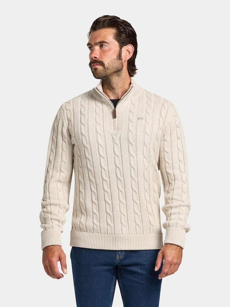 Raging Bull Natural Chunky Cable Quarter Zip Knit Jumper - Image 1 of 5