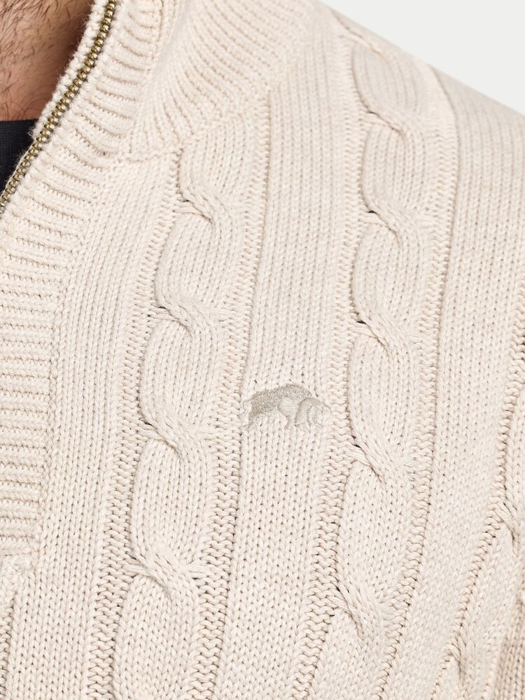 Raging Bull Natural Chunky Cable Quarter Zip Knit Jumper - Image 5 of 5