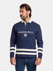 Raging Bull Blue Long Sleeve Cut & Sew Stripes Rugby Shirt - Image 1 of 5