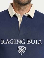Raging Bull Blue Long Sleeve Cut & Sew Stripes Rugby Shirt - Image 3 of 5