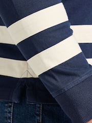 Raging Bull Blue Long Sleeve Cut & Sew Stripes Rugby Shirt - Image 4 of 5