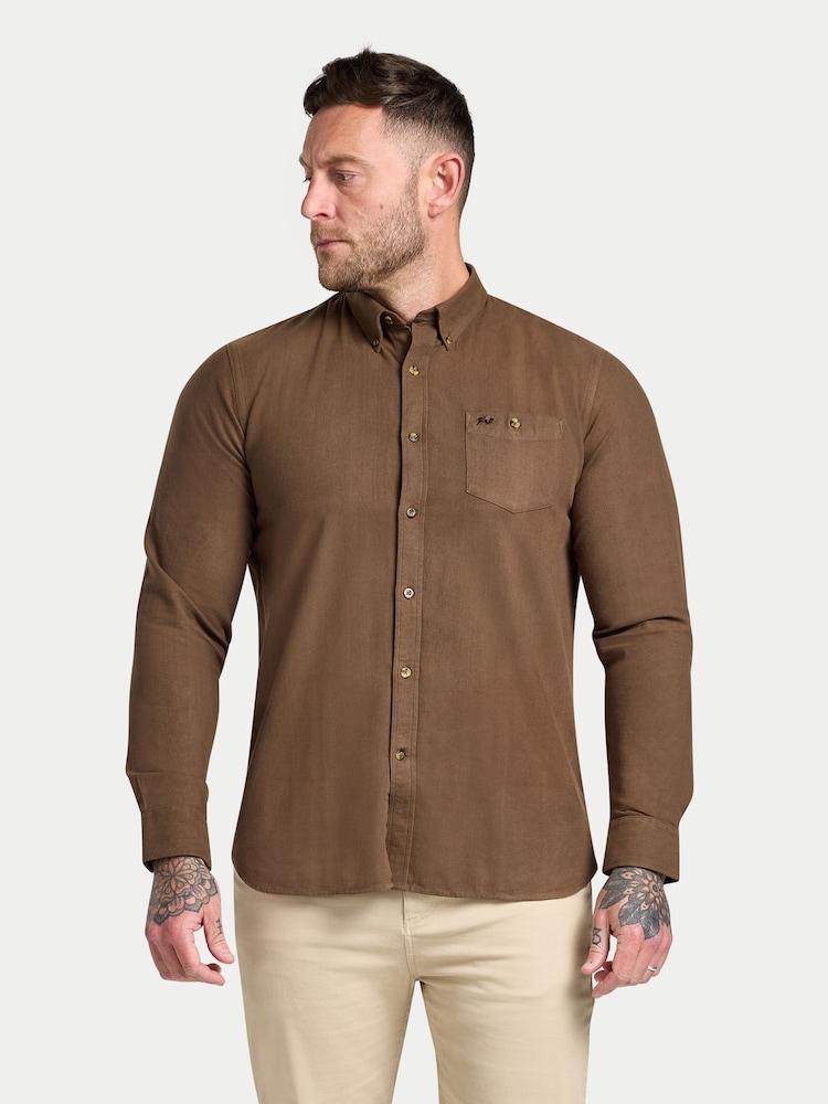 Raging Bull Long Sleeve Brushed Two Tone Bold Herringbone Brown Shirt - Image 1 of 5