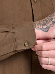 Raging Bull Long Sleeve Brushed Two Tone Bold Herringbone Brown Shirt - Image 4 of 5