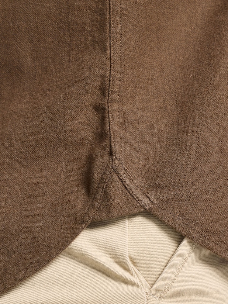 Raging Bull Long Sleeve Brushed Two Tone Bold Herringbone Brown Shirt - Image 5 of 5
