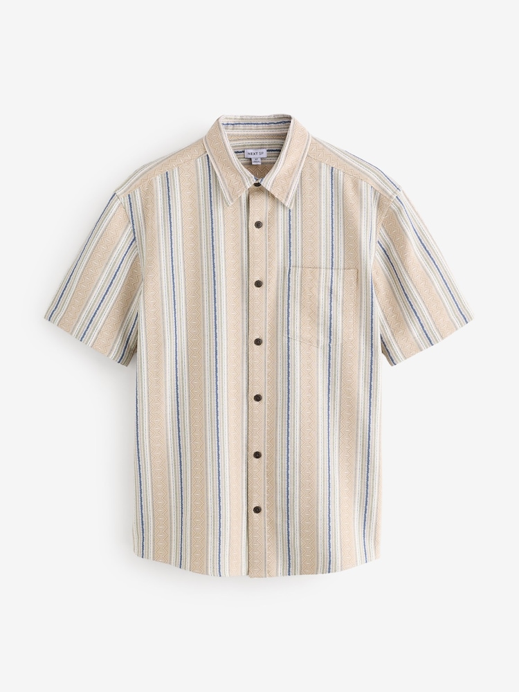 Neutral Textured Striped Short Sleeve Shirt - Image 1 of 1