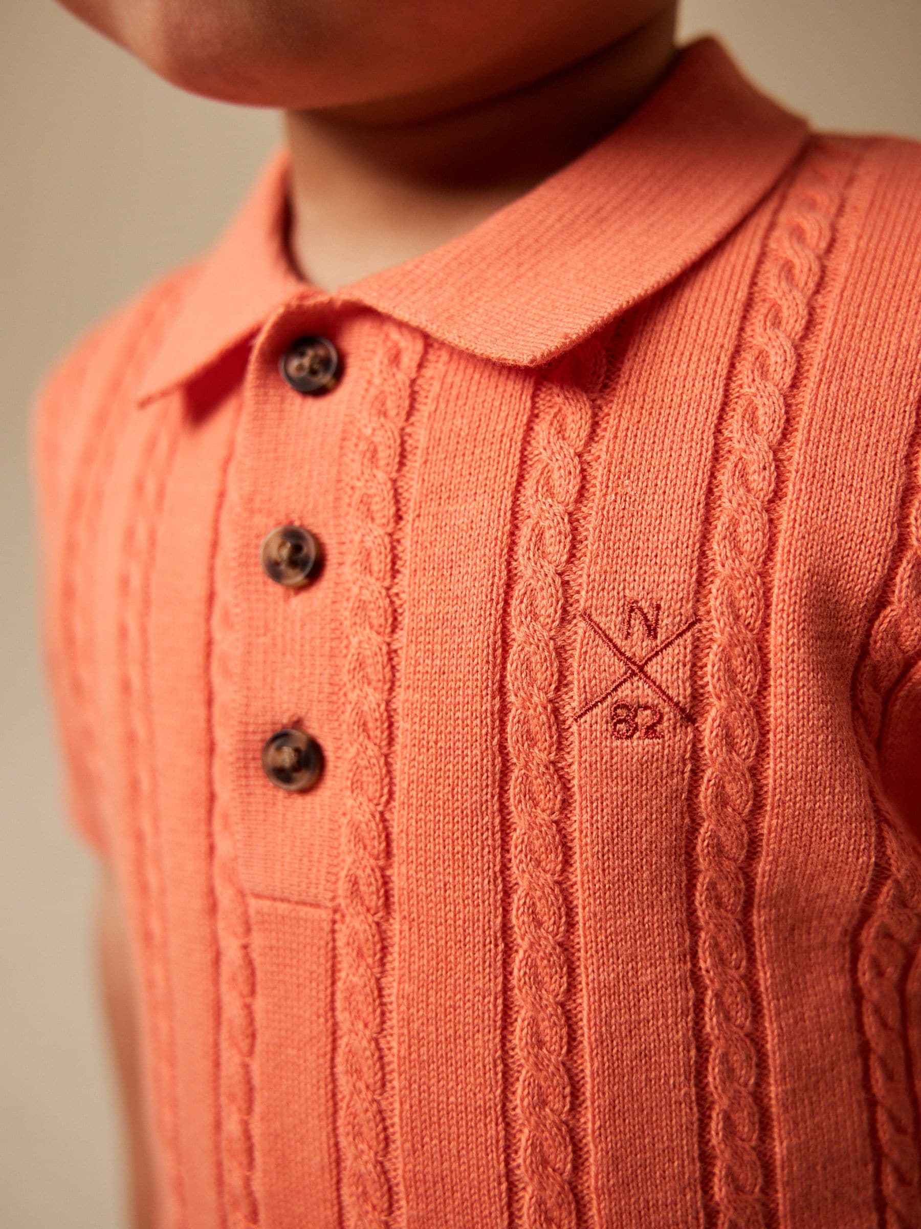 Buy Coral Pink Cable Knit Polo Shirt (3mths-7yrs) from Next USA