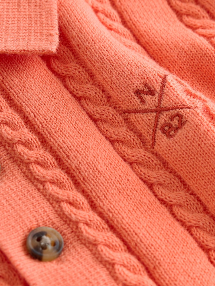 Coral Pink Cable Knit Polo Shirt (3mths-7yrs) - Image 4 of 4