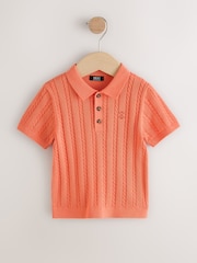 Coral Pink Cable Knit Polo Shirt (3mths-7yrs) - Image 5 of 8