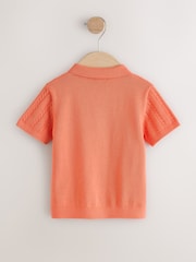 Coral Pink Cable Knit Polo Shirt (3mths-7yrs) - Image 6 of 8