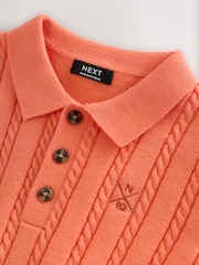 Coral Pink Cable Knit Polo Shirt (3mths-7yrs) - Image 7 of 8