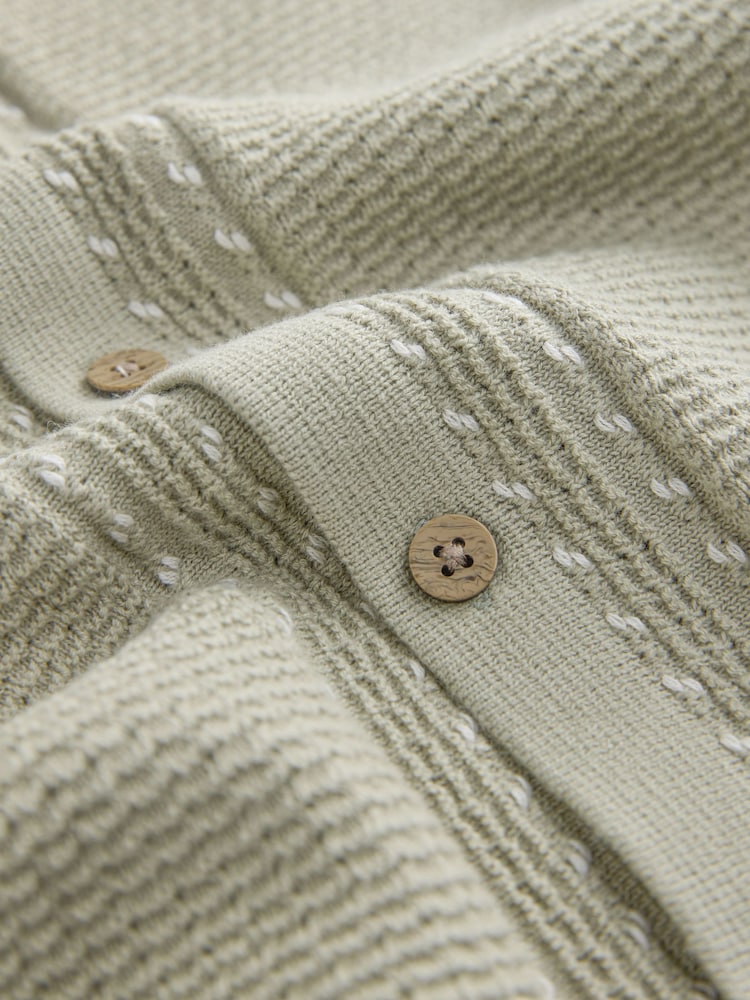 Sage Green Textured Knitted Button Through Polo Shirt and Shorts Set (3mths-10yrs) - Image 8 of 8