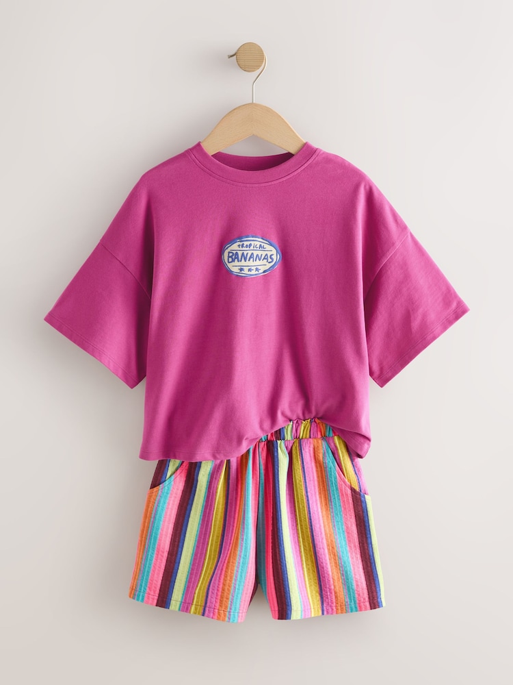 Pink/Stripe Fruit T-Shirt and Textured Shorts Set (3-16yrs) - Image 2 of 5