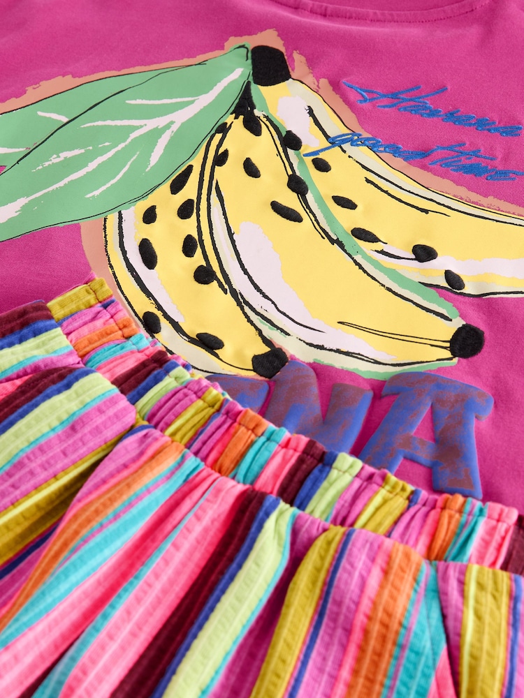 Pink/Stripe Fruit T-Shirt and Textured Shorts Set (3-16yrs) - Image 5 of 5