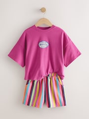 Pink/Stripe Fruit T-Shirt and Textured Shorts Set (3-16yrs) - Image 6 of 9