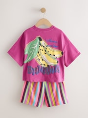 Pink/Stripe Fruit T-Shirt and Textured Shorts Set (3-16yrs) - Image 7 of 9