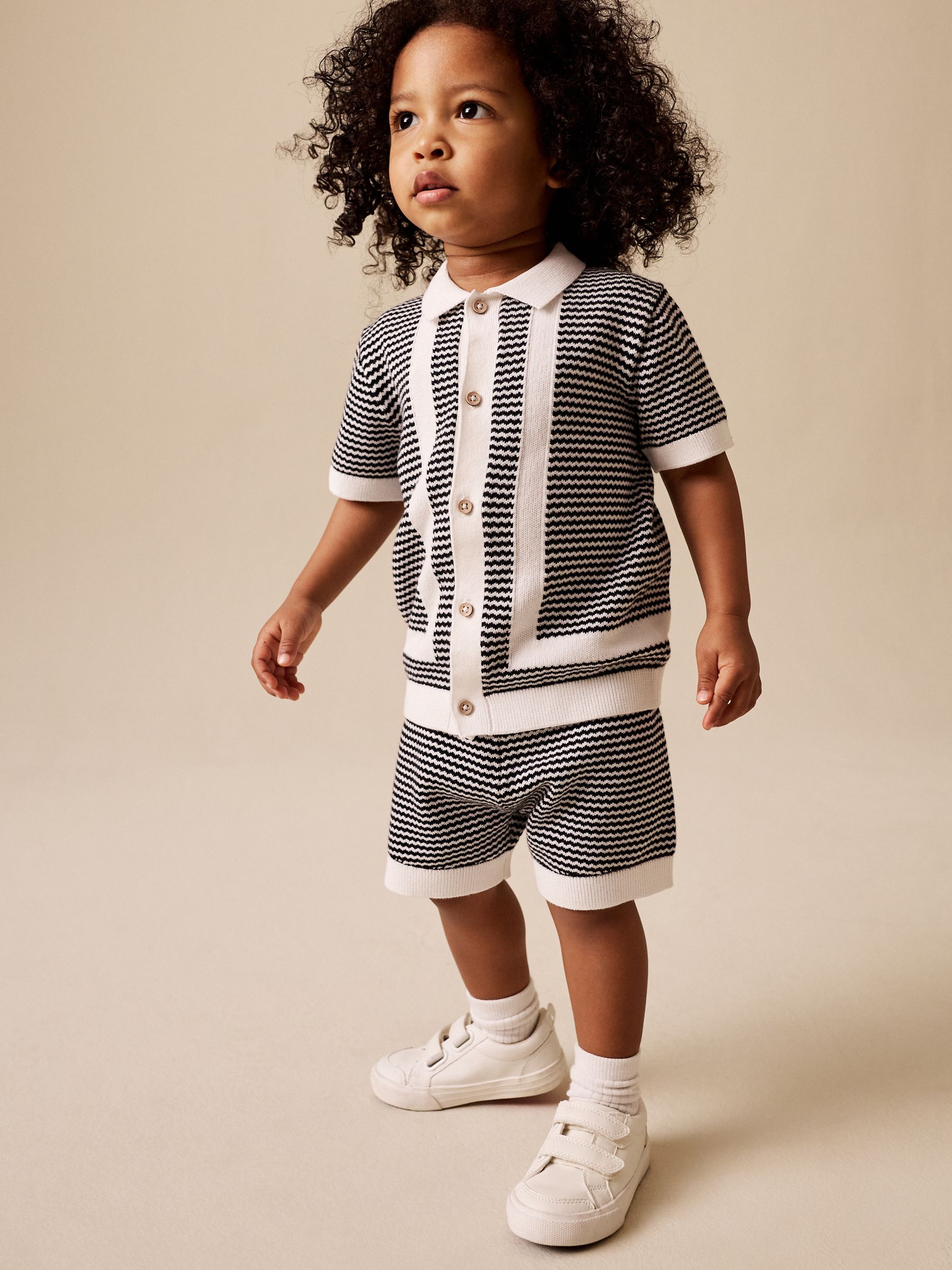 Buy Black/White Knitted Polo Shirt and Shorts Set (3mths-10yrs