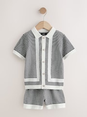 Black/White Knitted Polo Shirt and Shorts Set (3mths-10yrs) - Image 1 of 4