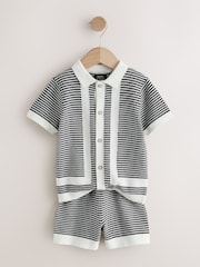 Black/White Knitted Polo Shirt and Shorts Set (3mths-10yrs) - Image 2 of 4