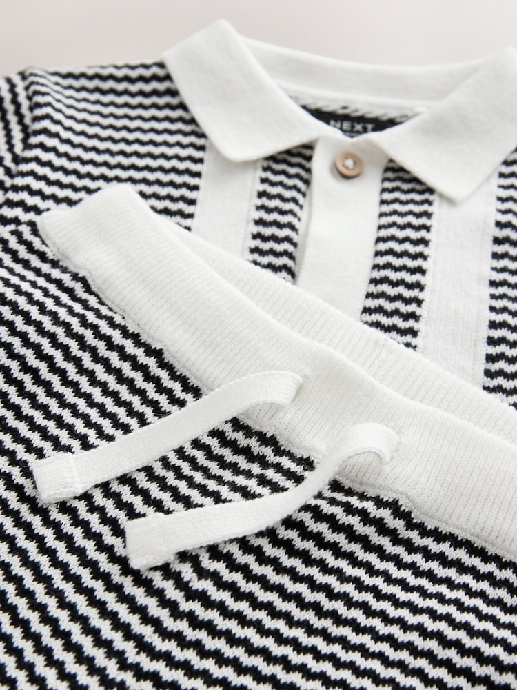 Black/White Knitted Polo Shirt and Shorts Set (3mths-10yrs) - Image 4 of 4