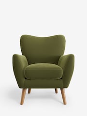 Plush Velvet Easy Clean Mid Olive Green Wilson Highback Armchair - Image 2 of 5