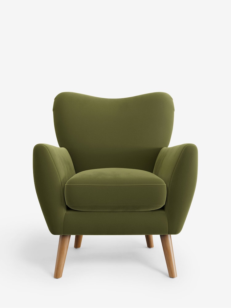 Plush Velvet Easy Clean Mid Olive Green Wilson Highback Armchair - Image 2 of 5