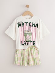 Cream/Green Matcha T-Shirt and Textured Shorts Set (3-16yrs) - Image 3 of 5