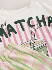 Cream/Green Matcha T-Shirt and Textured Shorts Set (3-16yrs) - Image 4 of 5