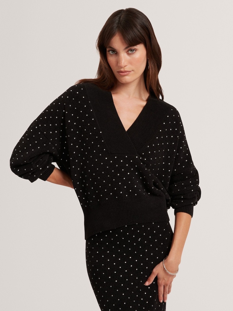 Ted Baker Black Aliisee V-Neck Hot Fix Jumper - Image 1 of 5 Ted Baker Black Aliisee V-Neck Hot Fix Jumper - Image 1 of 5