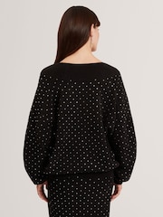 Ted Baker Black Aliisee V-Neck Hot Fix Jumper - Image 2 of 5