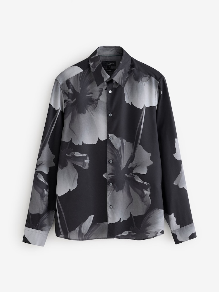 Ted Baker Black Amundz Long Sleeve Regular Fit Placement Floral Shirt - Image 1 of 1 Ted Baker Black Amundz Long Sleeve Regular Fit Placement Floral Shirt - Image 1 of 1