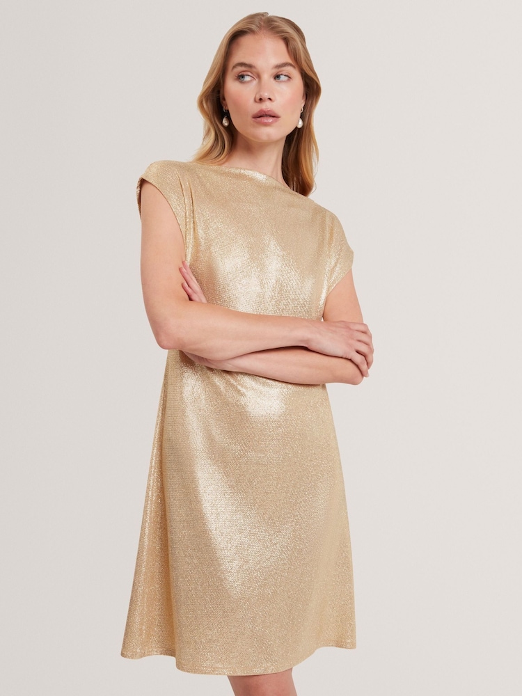 Ted Baker Natural Cheelia - Metallic Jersey Mini Dress - Image 1 of 4 Ted Baker Natural Cheelia - Metallic Jersey Mini Dress - Image 1 of 4
