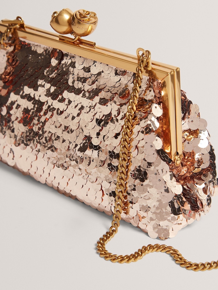 Ted Baker Gold Sequinz Rose Detail Sequin Clutch Bag - Image 4 of 4