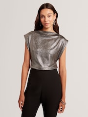 Ted Baker Black Jjesca - Metallic Short Sleeve Top - Image 1 of 5