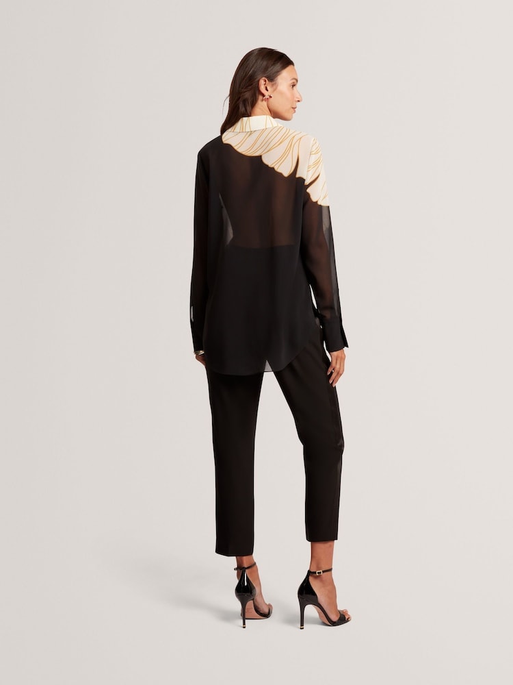 Ted Baker Black Nekeata - Printed Long Line Shirt - Image 2 of 5 Ted Baker Black Nekeata - Printed Long Line Shirt - Image 2 of 5