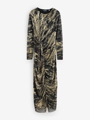 Ted Baker Black Nohaa Foil Printed Long Sleeve Mesh Bodycon Dress - Image 1 of 1