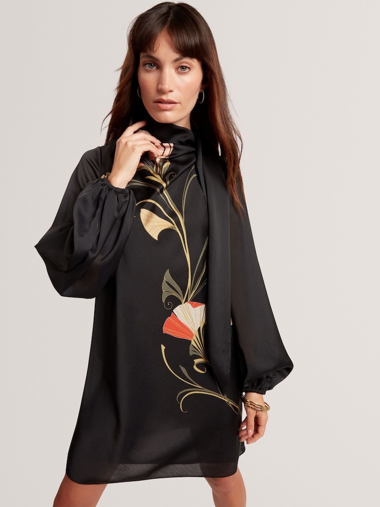 Ted Baker Black Molma - Neck Tie Printed Mini Dress - Image 1 of 6 Ted Baker Black Molma - Neck Tie Printed Mini Dress - Image 1 of 6