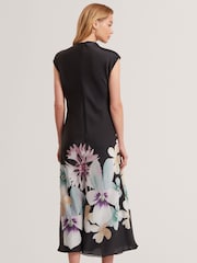 Ted Baker Black Demita Printed Short Sleeve Draped Neck Midi Dress - Image 4 of 8